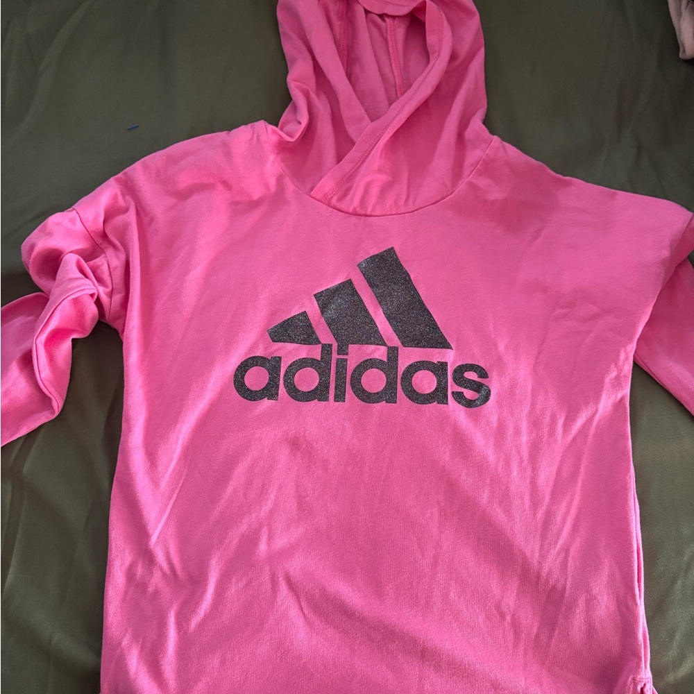 adidas Hot Pink Hoodie with Black Glitter Logo